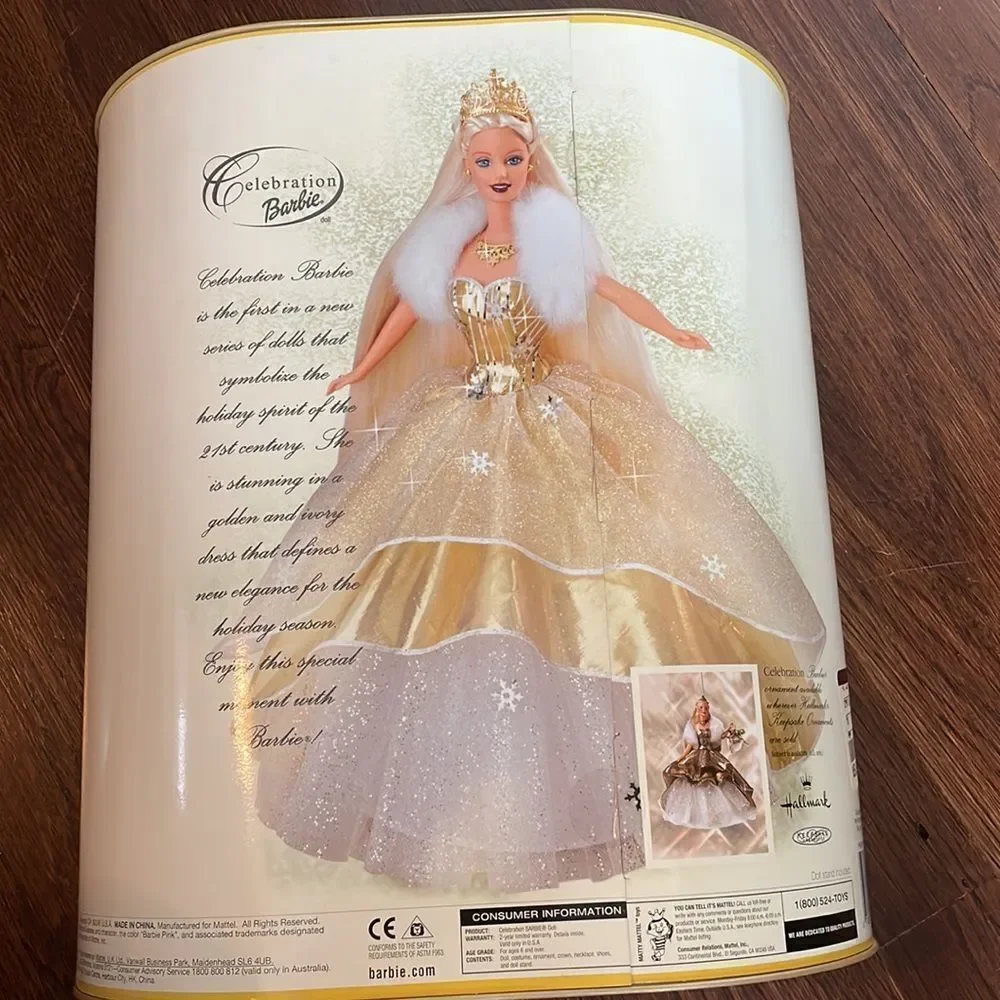 NWT Vtg  2000 Mattel Celebration Barbie in Original box with Hallmark‎ ornament